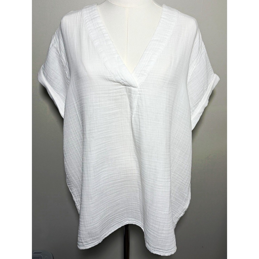 GAP White Gauze V-Neck Short Sleeve Top